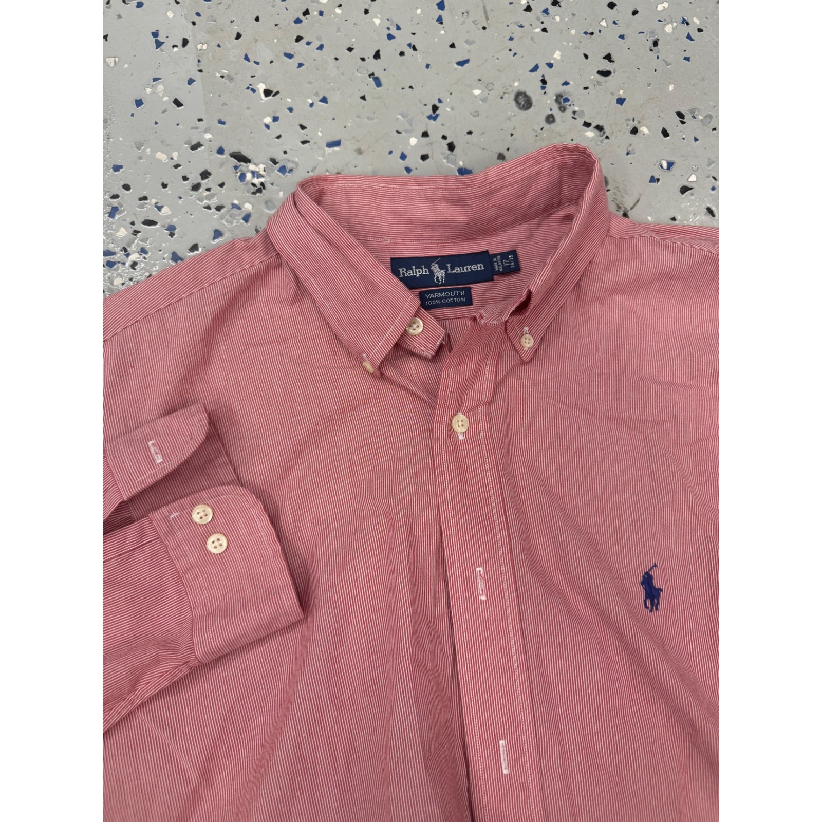 Ralph Lauren Oxford Shirt Red Striped Long Sleeve Button Down Dress Shirt 17